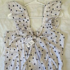 LOFT White Top with Navy Floral Design